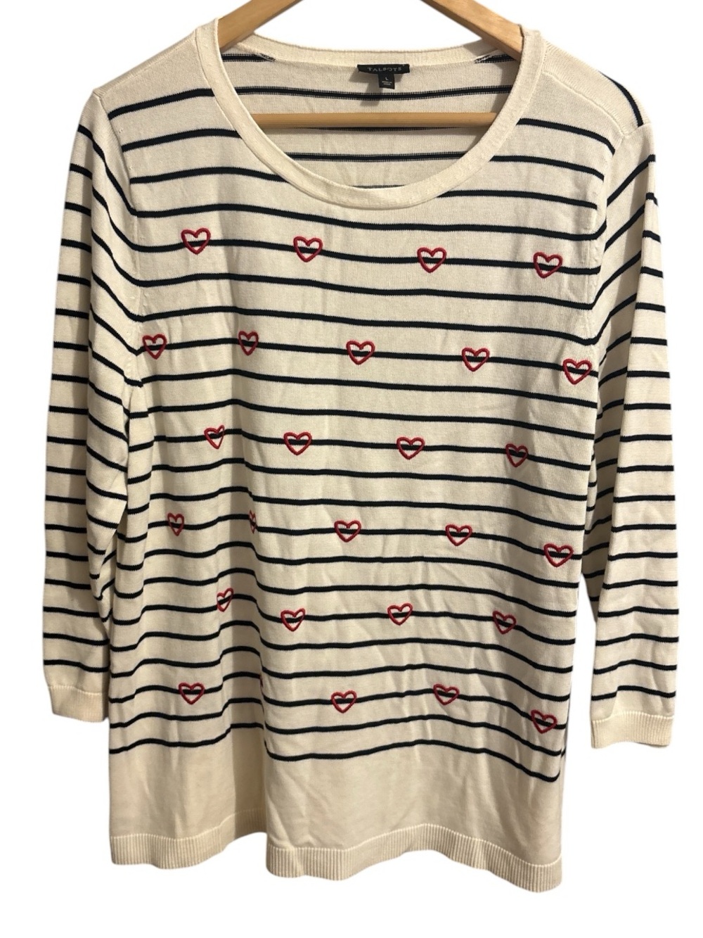 Talbots Striped Sweater with Heart Embroidery